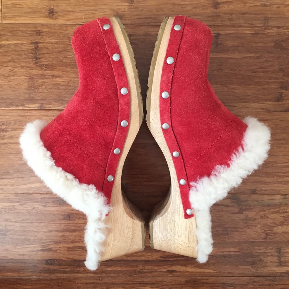 UGG Sheepskin Fur Lined Red Clogs
